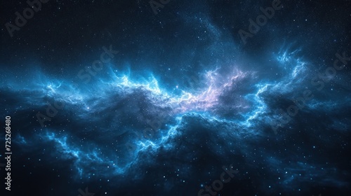  an image of a space scene with stars and a blue and white cloud in the middle of the night sky.