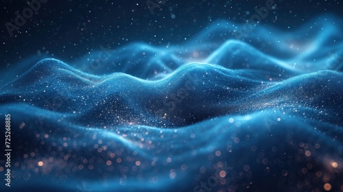  a computer generated image of a wave in the ocean with a star filled sky and stars in the foreground.