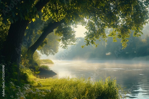 Bright summer morning by the river side