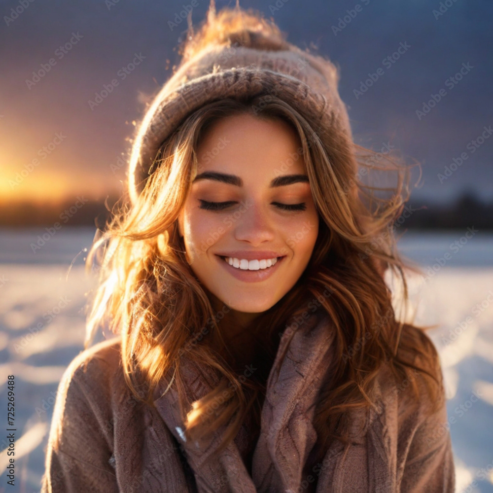 Portrait of calm happy smiling free woman with closed eyes enjoy a beautiful life on the field. Portrait of calm happy smiling free woman with closed eyes enjoy a beautiful life on the field.