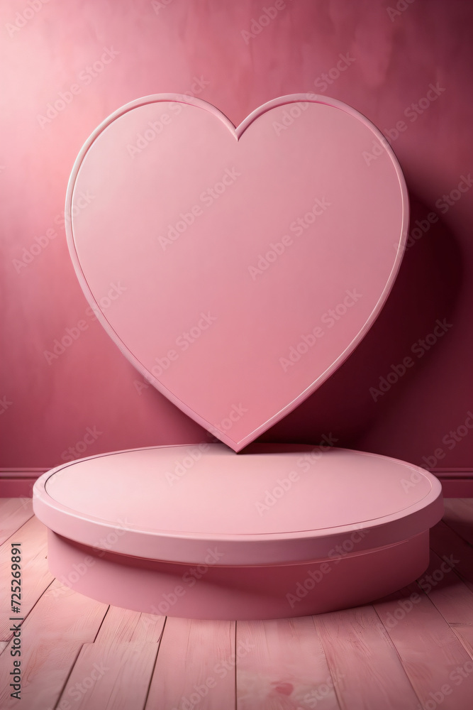 pink  with heart stadium podium blank product display shelf standing 3d style
