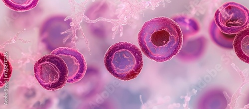 Malaria parasite, Plasmodium facifarum, developing from ring form to trophozoite state, seen in blood smear.