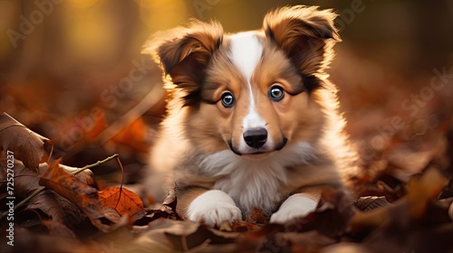 A sweet shetland sheepdog pup with a thick coat and bright eyes. photo