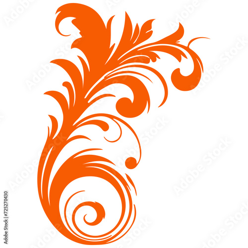 elegant swirls damask with floral hand draw orange line style element illustration on white background