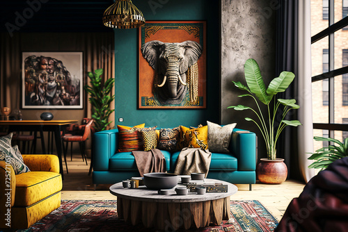 Luxury loft in african style. Generative AI	
