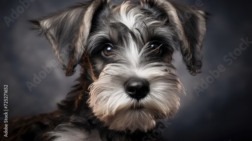 A spunky schnauzer pup with distinctive eyebrows and a playful spirit.