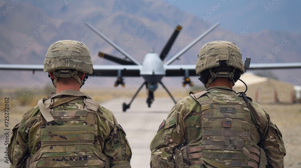 Soldier are using drone for scouting during military operation. Soldier are using drone for scouting during military operation.