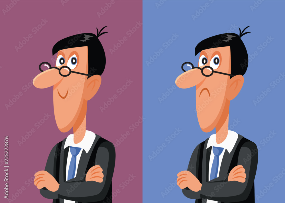 Happy or Sad Businessman Showing Different Emotions Vector Character. Entrepreneur feeling positive or negative and frustrated
Happy or Sad Businessman Showing Different Emotions Vector Character. Entrepreneur feeling positive or negative and frustrated
