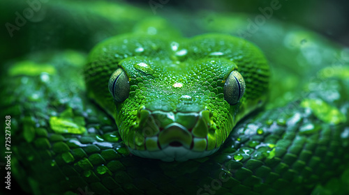 Deadly snake looking into the camera. Exotic snake look at you. Snake eyes. Reptile predator. Aggressive snake face close up. Beautiful abstract wallpaper