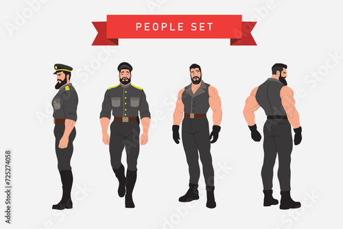 Set of police officer in different poses. Vector illustration in flat style