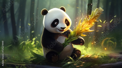 A playful panda magician creates a bamboo shoot bouquet with a flick of its paw.