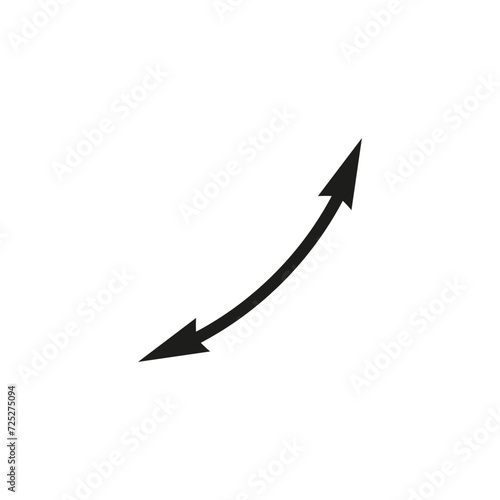 Dual sided arrow. Curved arc shape. Semicircular thin double ended arrow. Vector illustration and symbol.