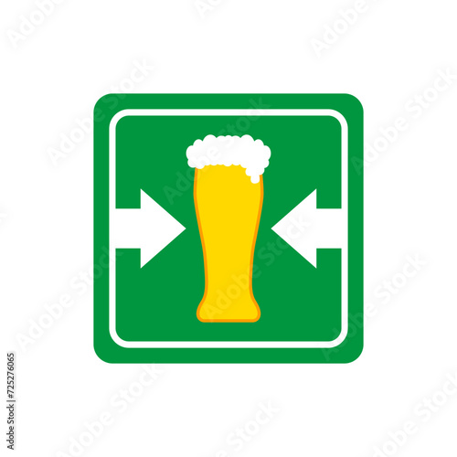 Glass of beer and road sign with arrows. Vector drawing.