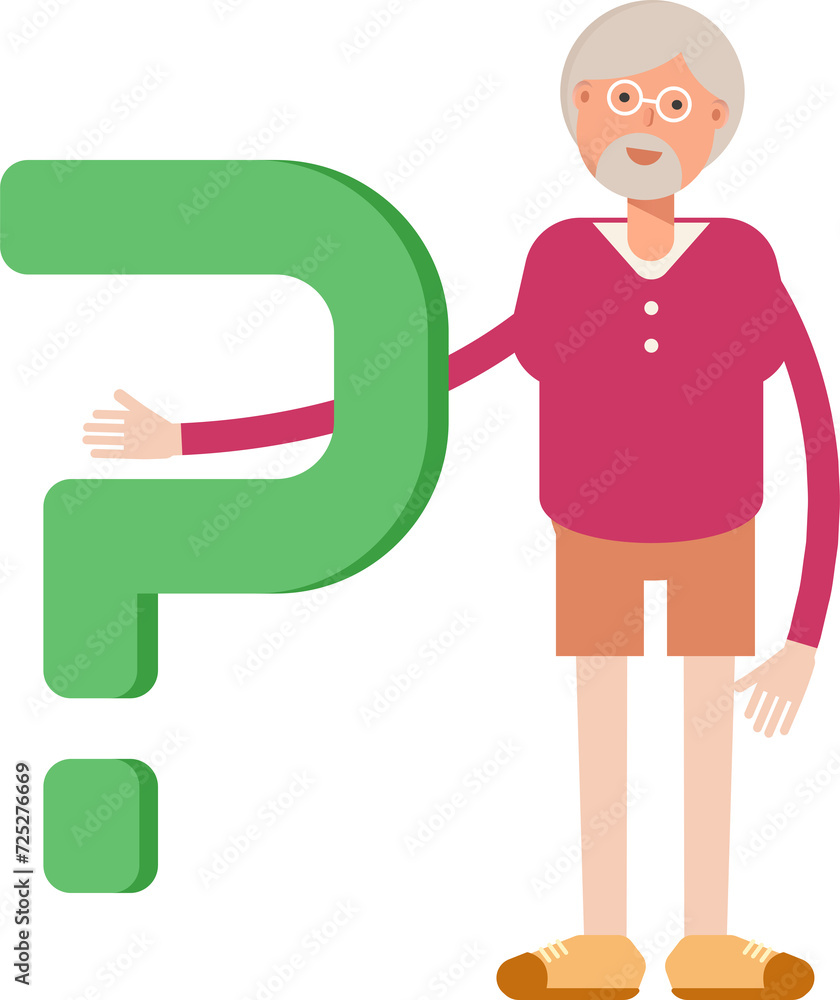 Old Man Character and Question Mark
Old Man Character and Question Mark