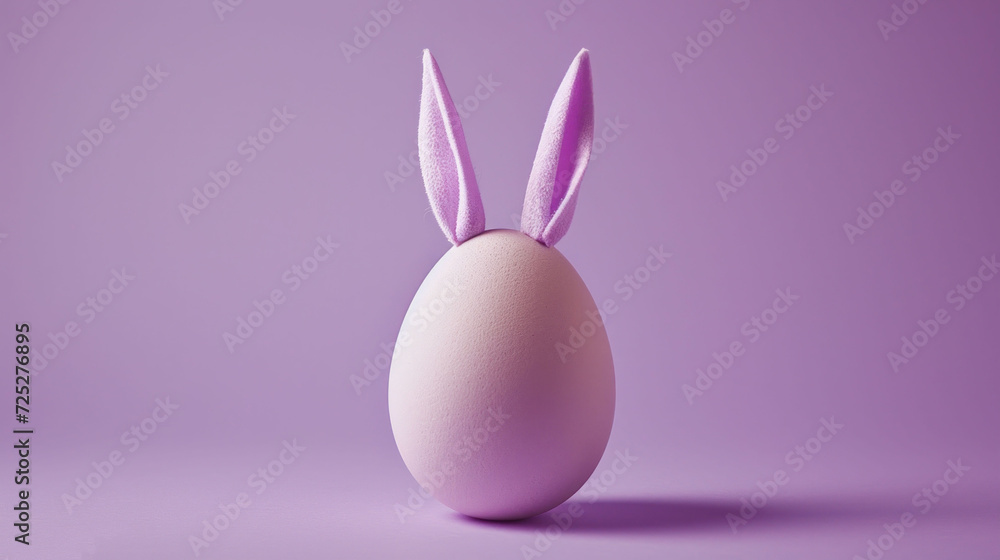 a white egg with a purple bunny's ears sticking out of it's side on a purple background. a white egg with a purple bunny's ears sticking out of it's side on a purple background.