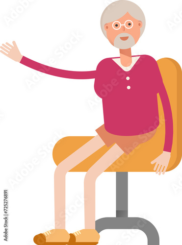Old Man Character Sitting on Office Chair 