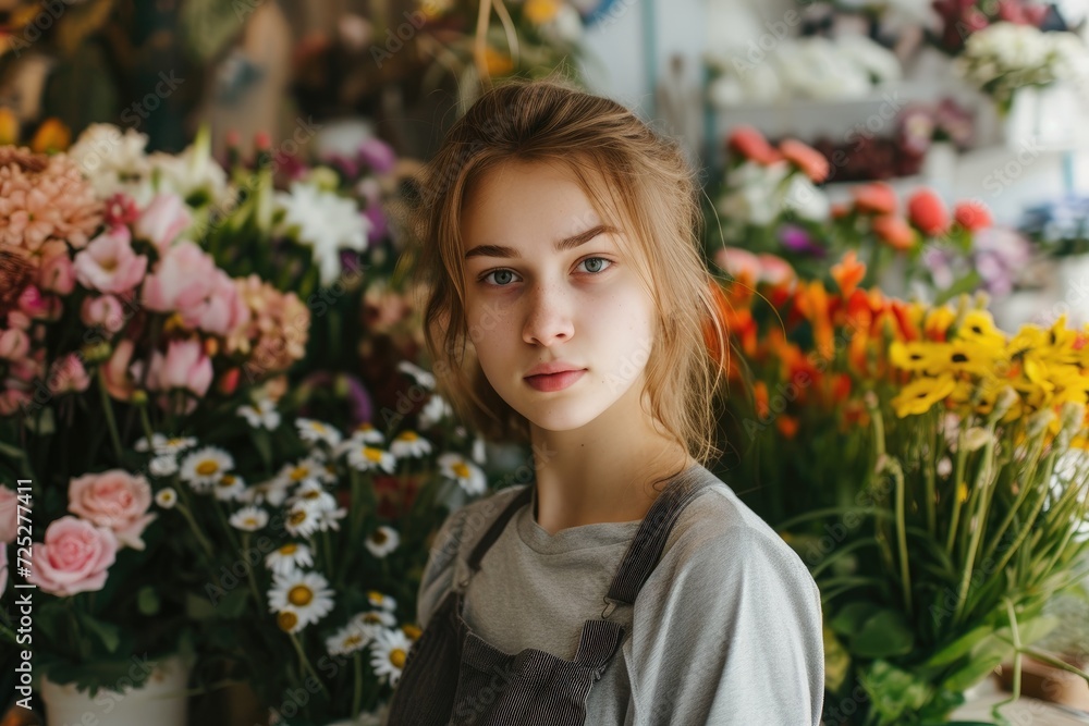 young female florist in the flower shop young female florist in the flower shop
