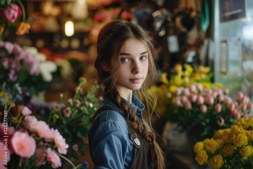 young female florist in the flower shop