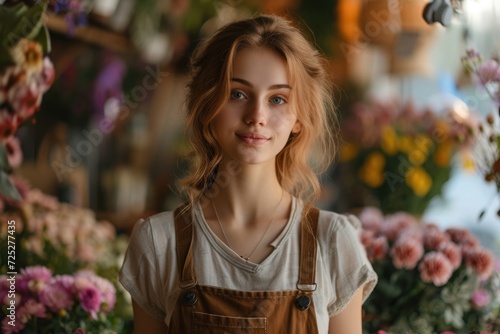 young female florist in the flower shop