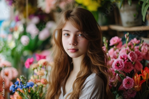 young female florist in the flower shop © senyumanmu