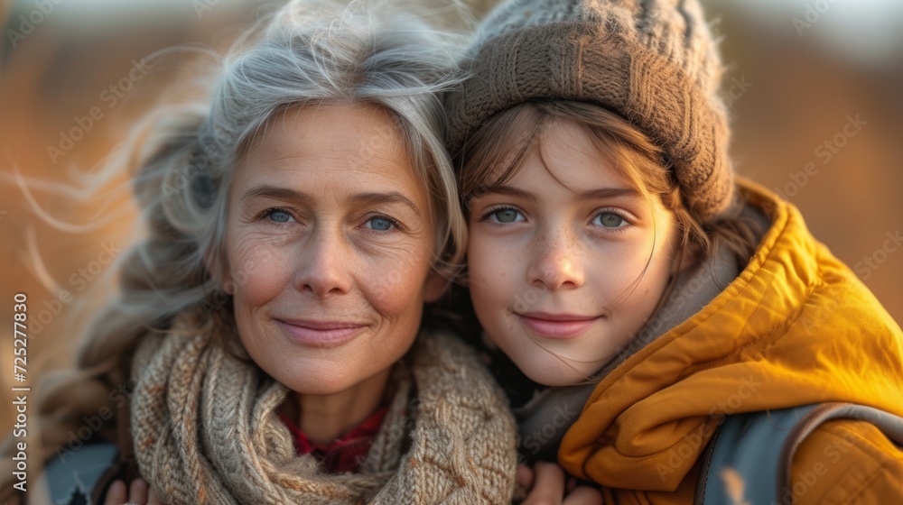 Grandmother-daughter-grandson bonding during hike Generative AI Grandmother-daughter-grandson bonding during hike Generative AI
