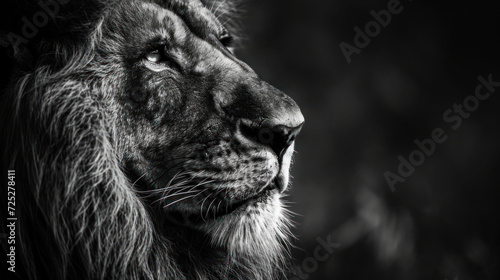  a close up of a lion's face with a black and white photo of the lion's face.