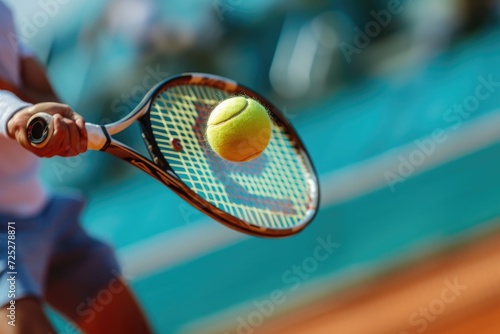 Tennis player hitting a serve in the court © senyumanmu