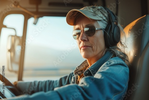 Middle aged female truck driver on the road © senyumanmu