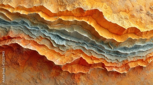  a close up of a rock formation with many layers of rock in the middle of the image and a bird flying over the top of it.