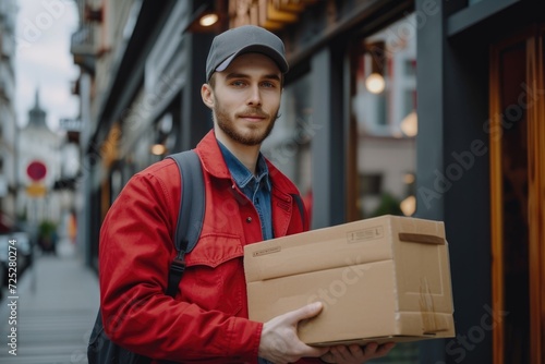 Young delivery man picking up an order from a restaurant