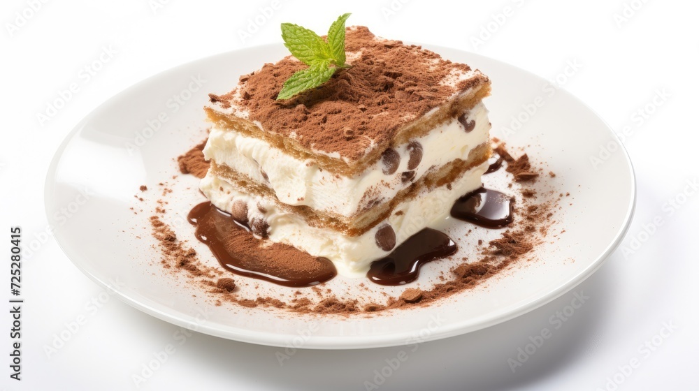 Traditional Italian tiramisu dessert on the white Traditional Italian tiramisu dessert on the white