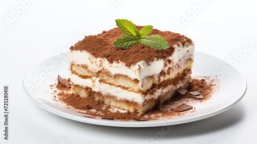 Traditional Italian tiramisu dessert on the white