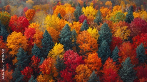 Aerial view of colorful autumn forest Generative AI