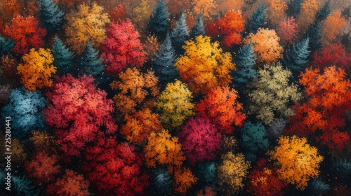 Aerial view of colorful autumn forest Generative AI