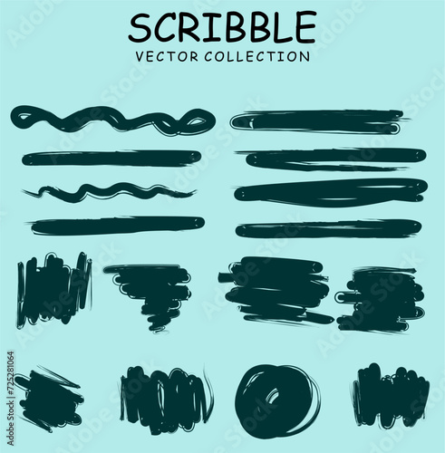 Charcoal pencil curly lines and squiggles. Scribble brush strokes vector set. Hand drawn marker scribbles. Black pencil sketches. Brush stroke lines, squiggles, daubs isolated. photo