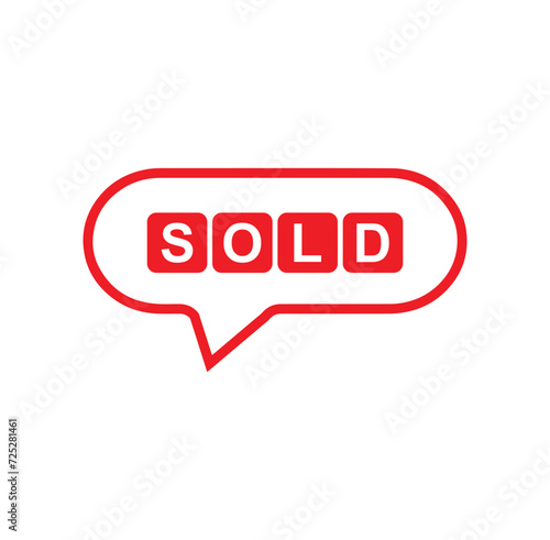 Red sold sign. Vector icon.	