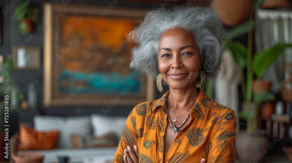 Fototapeta premium Portrait of a Happy Confident Mature Black Woman Generative AI