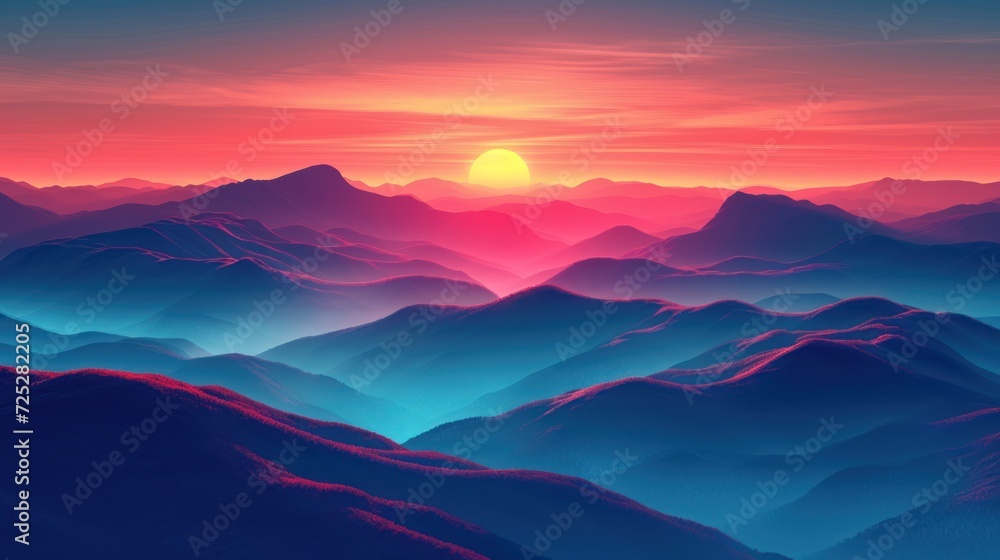  a view of a sunset over a mountain range from a bird's - eye view of a mountain range.