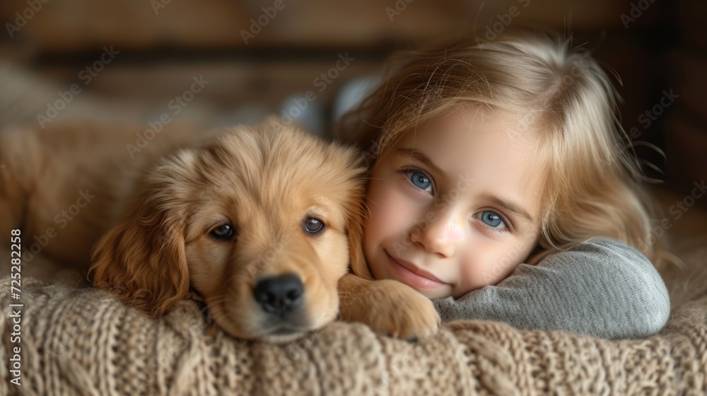 Puppy and Little Girl at Home Generative AI Puppy and Little Girl at Home Generative AI