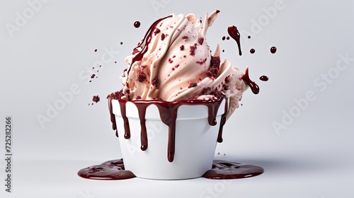 Melting gelato in a cup on a white background