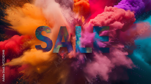 Dynamic 'SALE' Sign with Colorful Powder Explosion Background