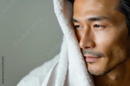 タオルで顔を拭く男性 スキンケアイメージ photo