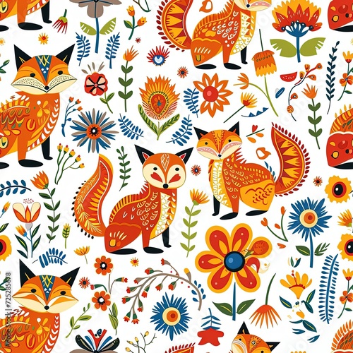 beautiful folk fox seamless pattern
