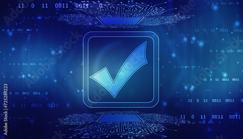 Check mark symbol in digital background, Technology abstract background, Tech Futuristic Check Mark Symbol