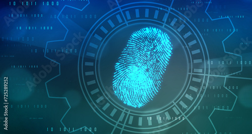 Abstract security system concept with fingerprint on technology background, Fingerprint Scanning Identification System. Biometric Authorization and Business Security Concept photo