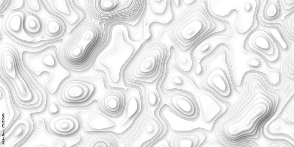 White, grey marble texture with natural pattern for background. Art abstract white fractal pattern 3d rendering. Topographic map in contour line Geography relief.