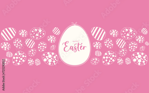 Cute hand drawn Easter horizontal seamless pattern with bunnies, flowers, easter eggs, beautiful background, great for Easter Cards, banner, textiles, wallpapers - vector design