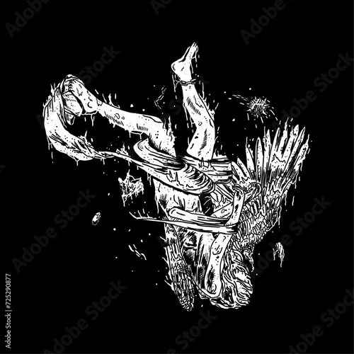 hand drawn fallen angel death metal illustration