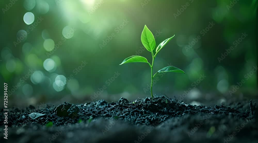 Young seedling growing in rich brown soil outdoors Generative AI Young seedling growing in rich brown soil outdoors Generative AI