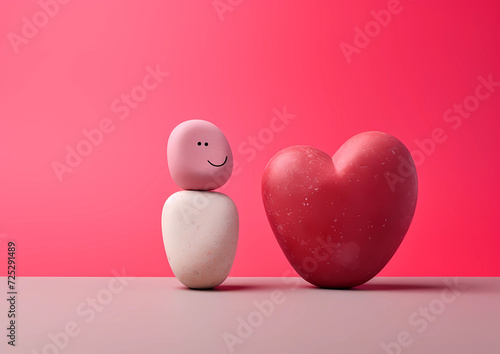 Two Valentine Figurines Stand on Front of Some Pink Background